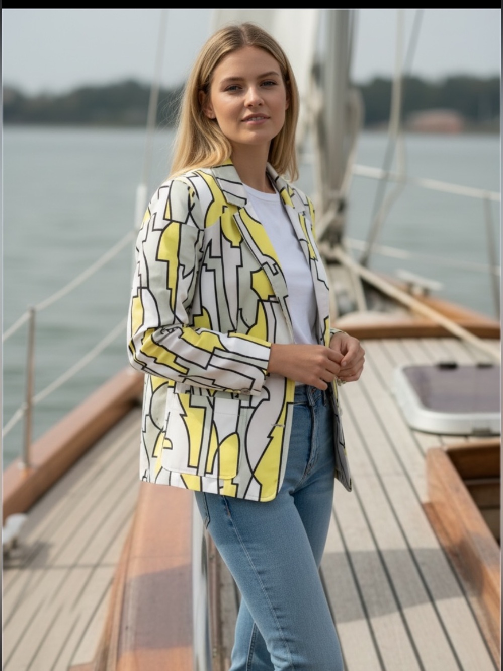 Emilio Pucci Ivory, Yellow & Black Geometric Stripe Jacket